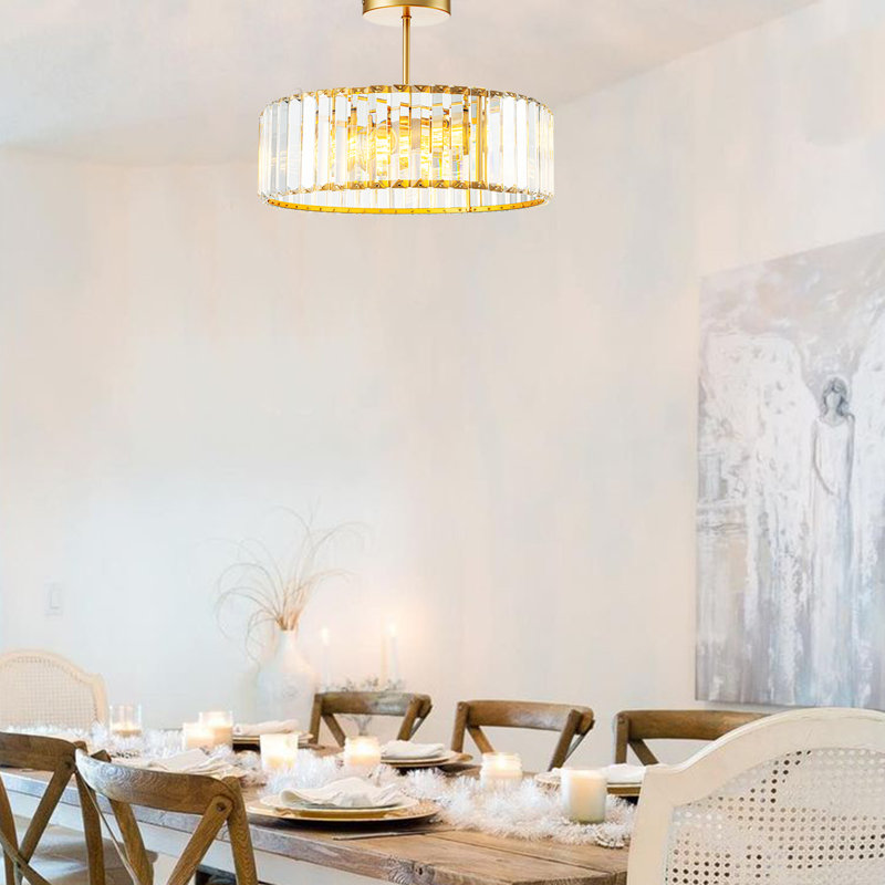 Lustre semi-encastré 1 lumière avec abat-jour en cristal, H 4,7 po x l 12 po x P 12 po