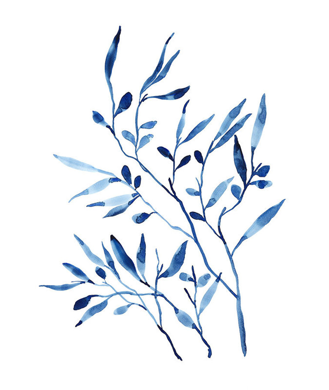 Foglie Blu I Print by Barclay Butera, 32" H x 24" W, Glass Coat