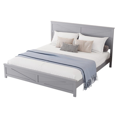 Rustico Farmhouse Style Bed with Barn Door Designed Headboard and Footboard