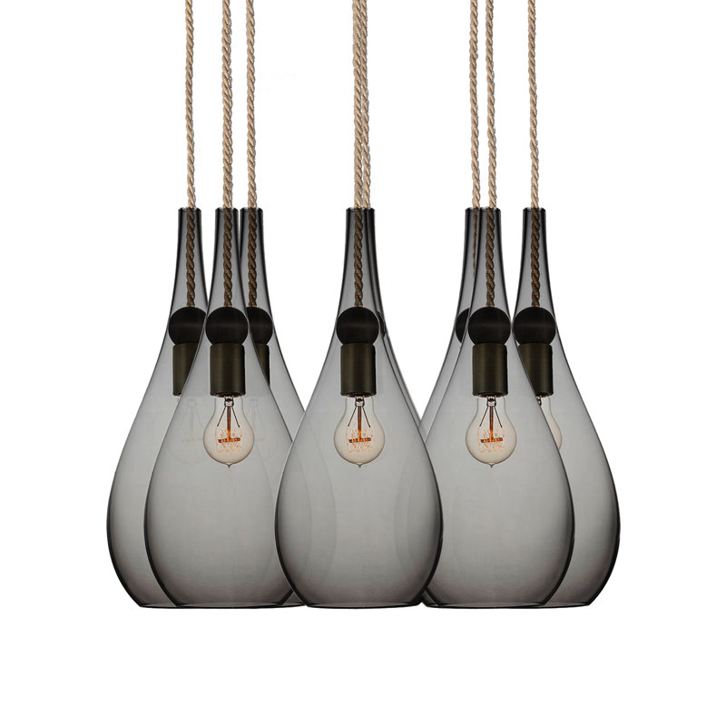Earth 8 - Light Chandelier, 36" H x 18" W x 18" D, Ship Rod, Smoke Glass
