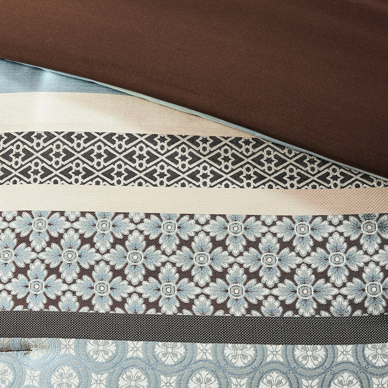 Édredon bleu très grand - 7 pièces avec, comprend 1 jupe de lit et 2 coussins décoratifs à motif géométrique et 100%, Bleu
