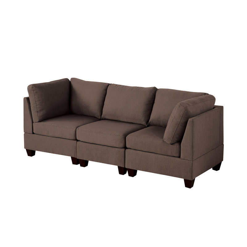 Café noir modulaire - 3 pièces, style chaise en tissu d'aspect lin, structure en bois café 3 pièces,