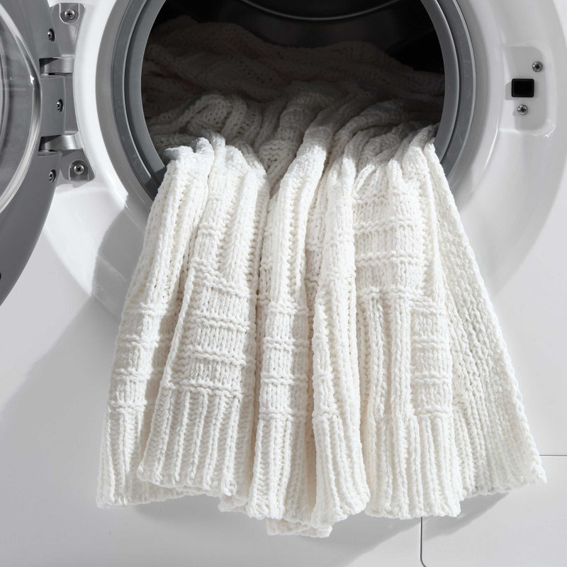 Knitted Throw Blanket, White