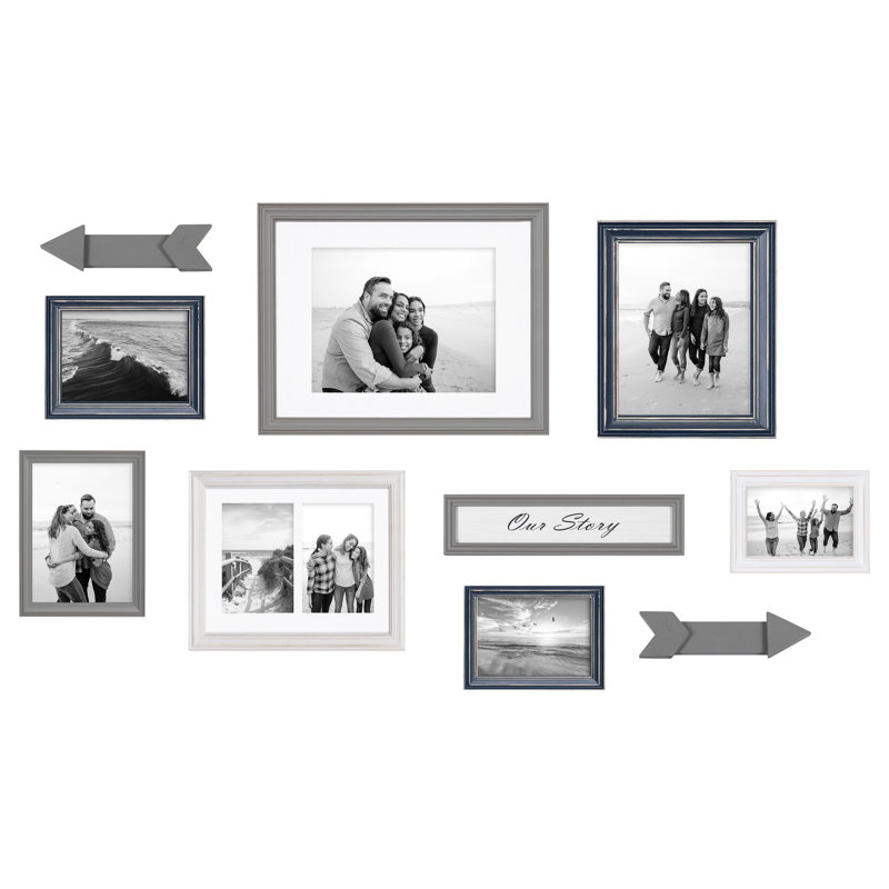 Hertz Solid Wood Picture Frame - Set of 8 with Mat, Blue