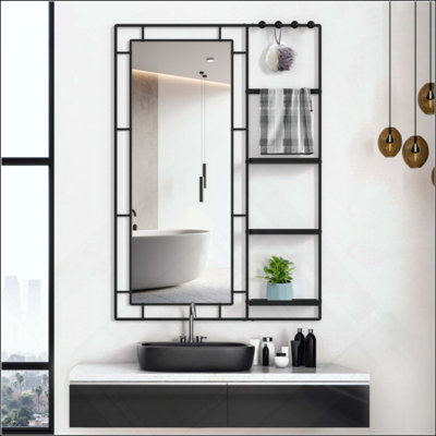 Miroir de meuble-lavabo moderne avec tablette multifonctionnelle, miroir de salle de bain, miroir de décoration de cadre