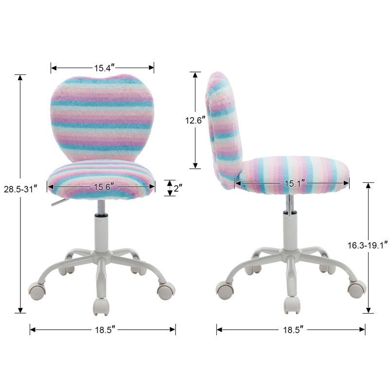 Lentz Upholstered 19'' Swivel Adjustable Height Novelty Chair, Faux Fur Kids Chair, Purple/Pink