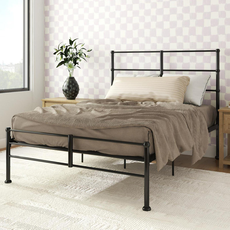 Full Black Metal Platform Bed Frame with Adjustable Heights