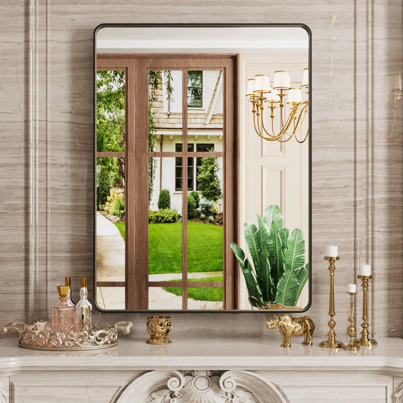 Corvetta Aluminum Framed Rectangle Bathroom Mirror, Vanity Mirror with Tempered Glass, Matte Black, 30" x 22"