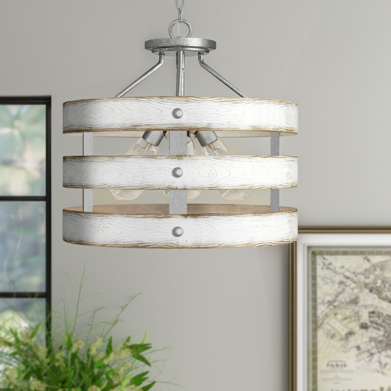 Luminaire suspendu cylindrique à 3 lumières Kingsley, Finition galvanisée