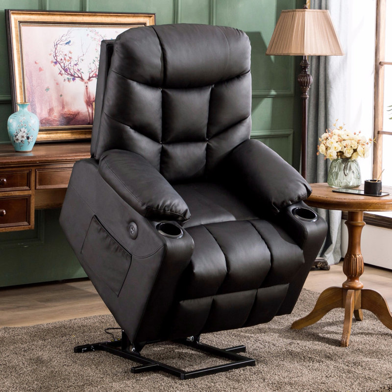 Fauteuil inclinable électrique en similicuir Adavia, Noir, noir, noir, noir