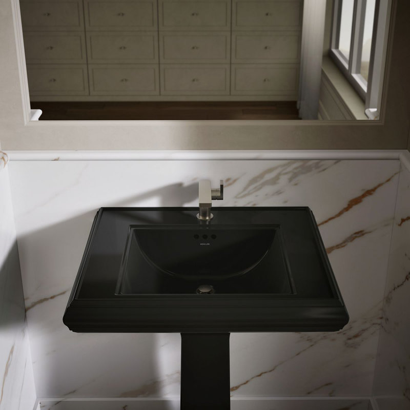 Memoirs® Rectangular Pedestal Bathroom Sink with Overflow, Black Black™, Single Hole Faucet