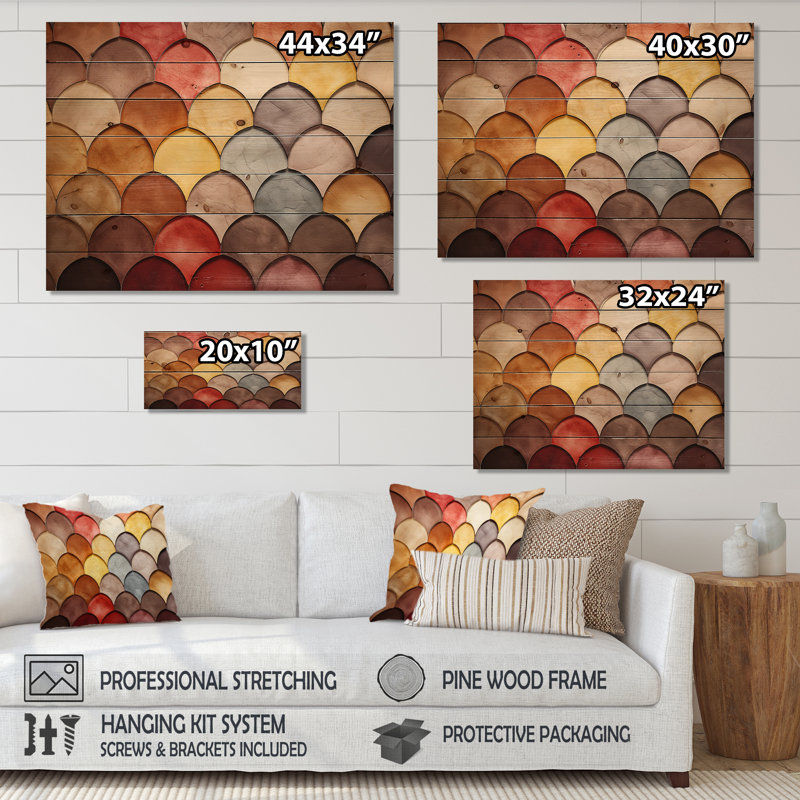 Boho mosaïque colorée festonnée - mosaïque bohème sur bois, H 10 po x l 20 po