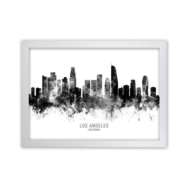 Los Angeles California Skyline Black White City Name by Michael Tompsett - 1 Piece Wall Art, 46cm H x 63cm W x 3cm D