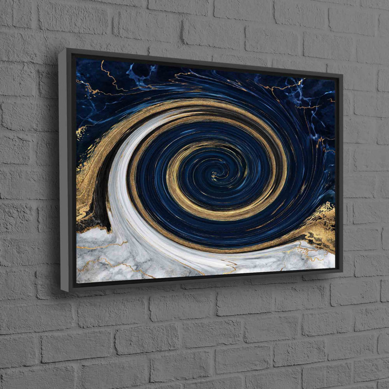 Art contemporain contemporain bleu marine et doré à l'encre alcoolique, idéal pour la décoration murale, H 41 po x l 94 po