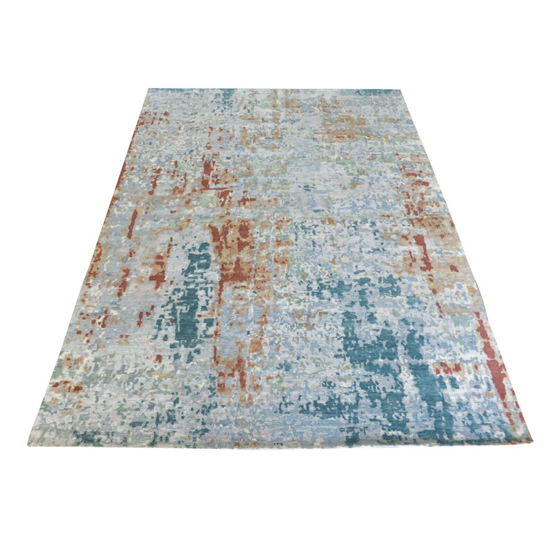Tapis de surface bleu/ivoire 9' x 12'2" one-of-kind noué la main