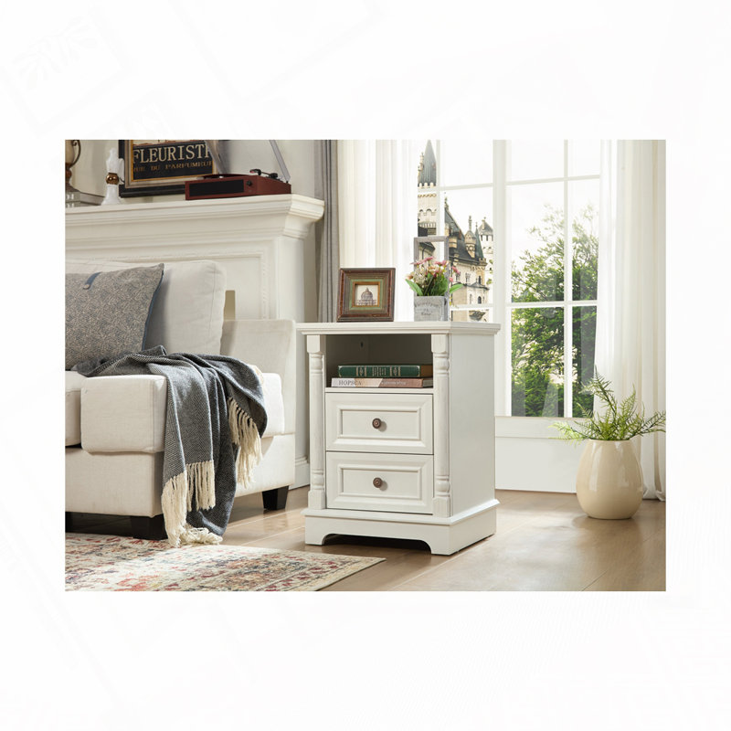 Table d'appoint 2 tiroirs, Blanc
