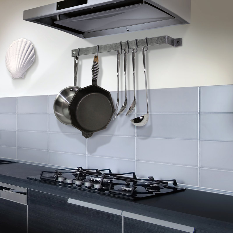 Handcrafted Easy Wall Mounted Pot Rack, Hammered Steel, 3" H x 24" W x 3" D