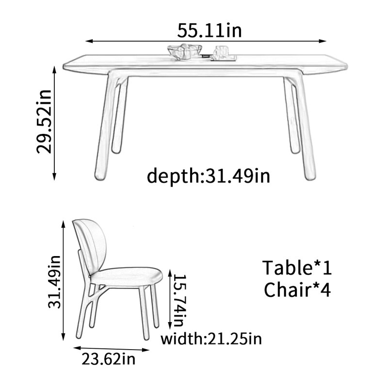 Modern Simple Cherry Wood Rectangular Large Table, 29.52"H x 55.11"L x 31.49"W