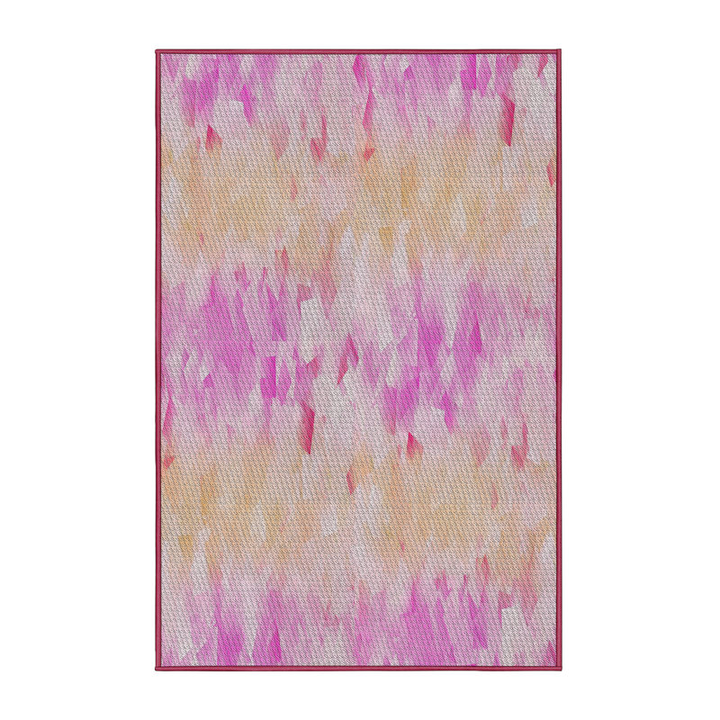 Tapis rose/motif jaune à motif, Rectangle 5 pi x 7 pi