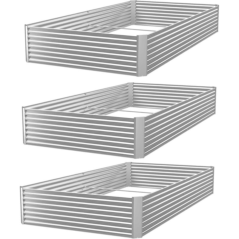 Boîte à fleurs en acier pour jardin et jardin 3 pièces Raised Garden Bed, 10" H x 36" W x 18" D, Silver, Set of 3