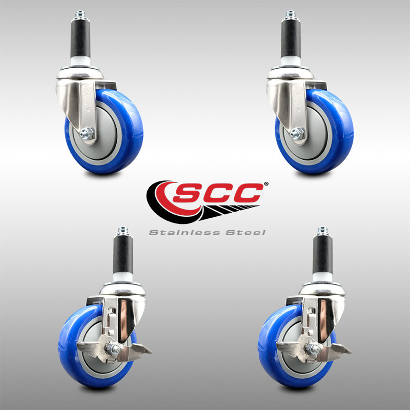 4 Piece Poly Swivel Expanding Caster Set, Blue