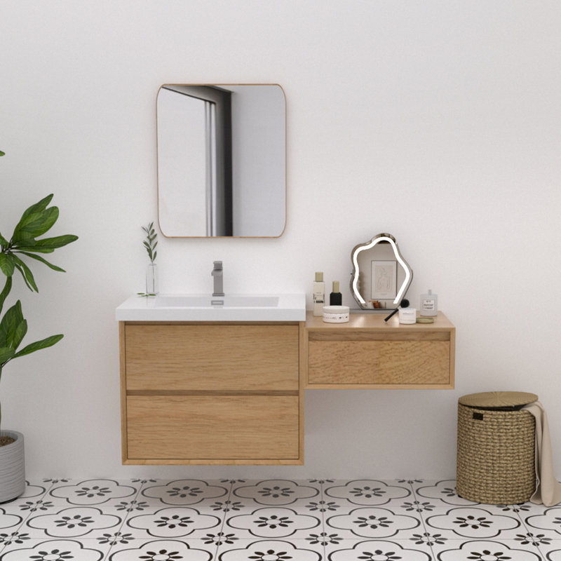 Mellani 54 Inch Floating Bathroom Vanity & Makeup Table Set