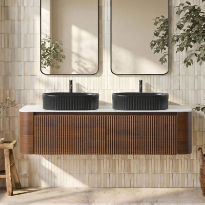 Meuble-lavabo flottant 60 po avec vasques et porte-serviettes 60 po