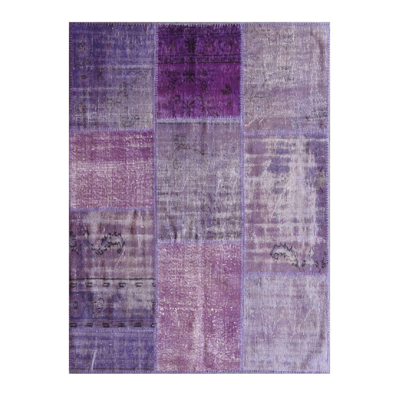 Hand Knotted Patchwork Area Rug in Purple
