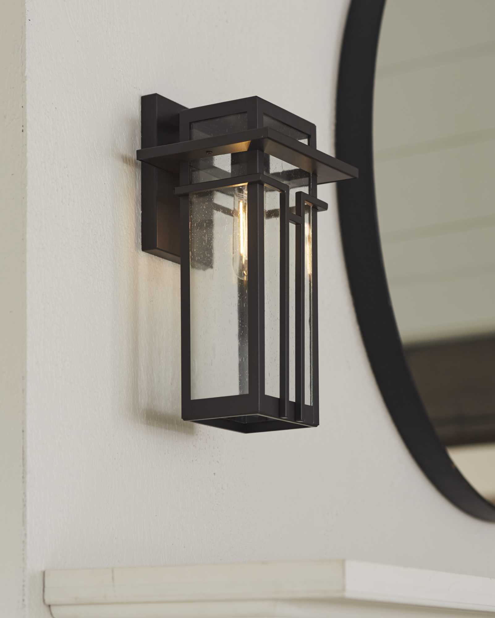 Blithe Glass Birch Lane™ Blithe Antique Bronze Seeded Glass Outdoor Wall Lantern ...