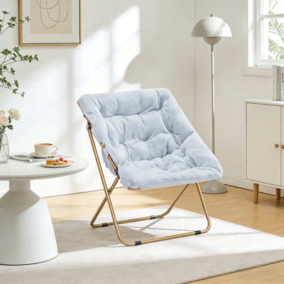  Fauteuil d'appoint carré en fausse fourrure avec cadre en métal pliable et confortable pour la chambre à coucher, le salon et le coin lecture