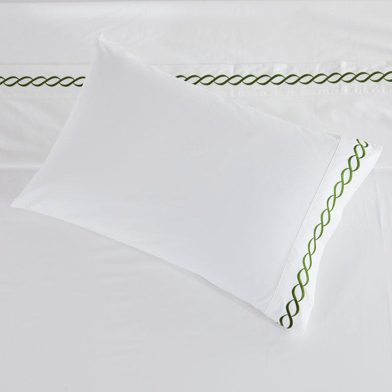 Barden 100% Cotton Sateen Sheet Set, King Sheet Set with 2 Pillowcases, Green/White