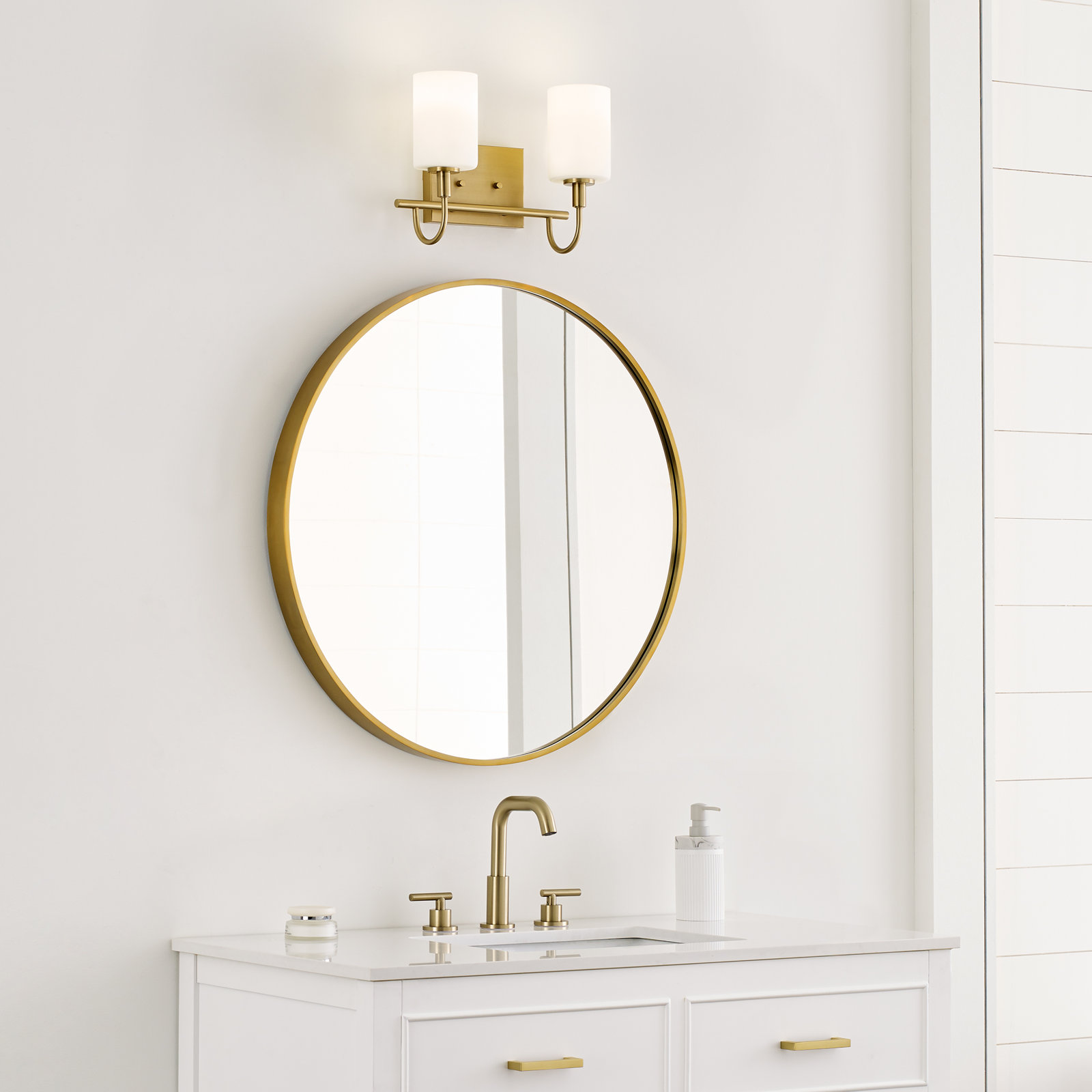 Rowley 2-Light Dimmable Vanity Light, Satin Brass