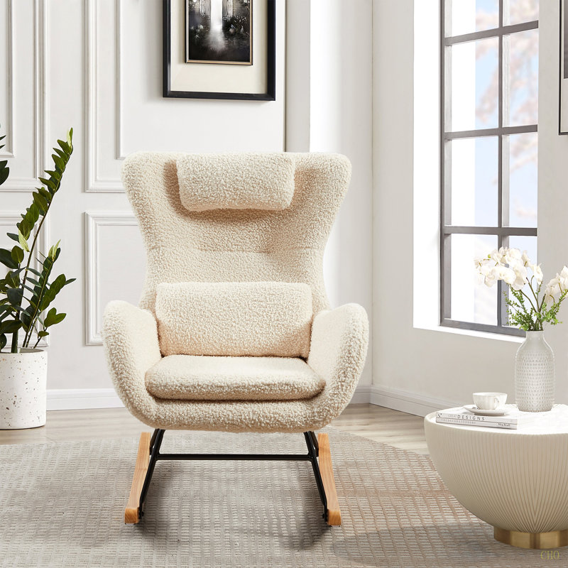 Chaise berçante, chaise berçante moderne avec dossier haut, Beige