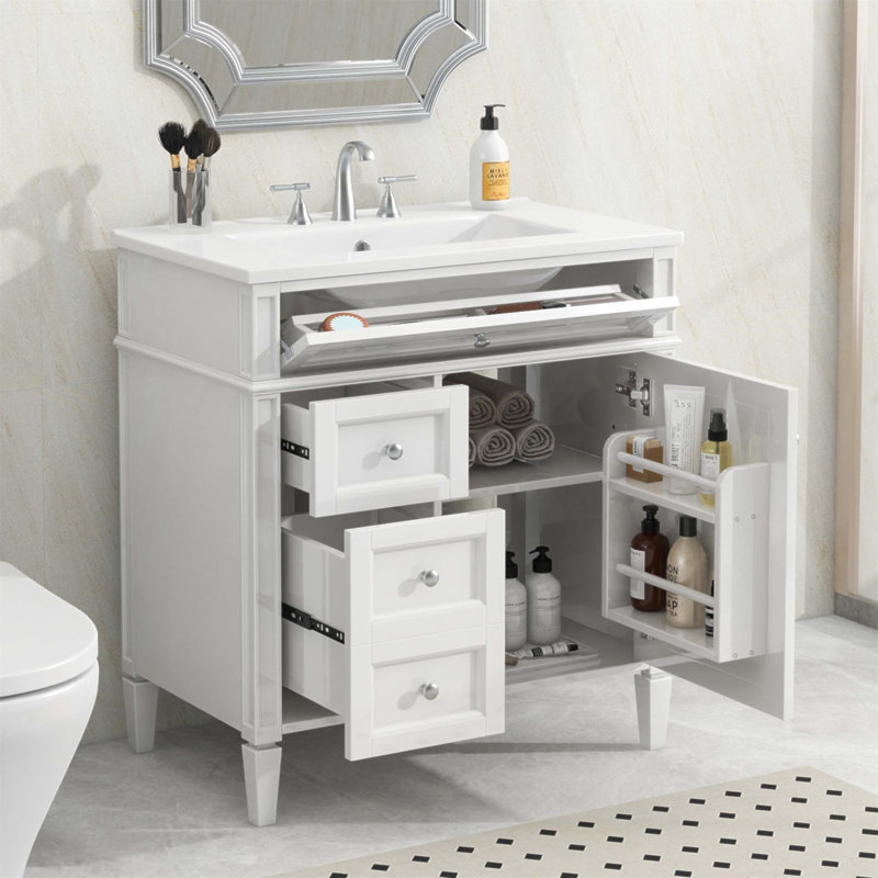 Meuble-lavabo moderne de 30 po avec lavabo supérieur, armoire de rangement spacieuse et glissières silencieuses pour une expérience utilisateur améliorée