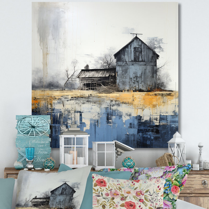 Mystic beige et grange bleue sur toile, H 16 po x l 16 po x P 1 po, Toile tendue