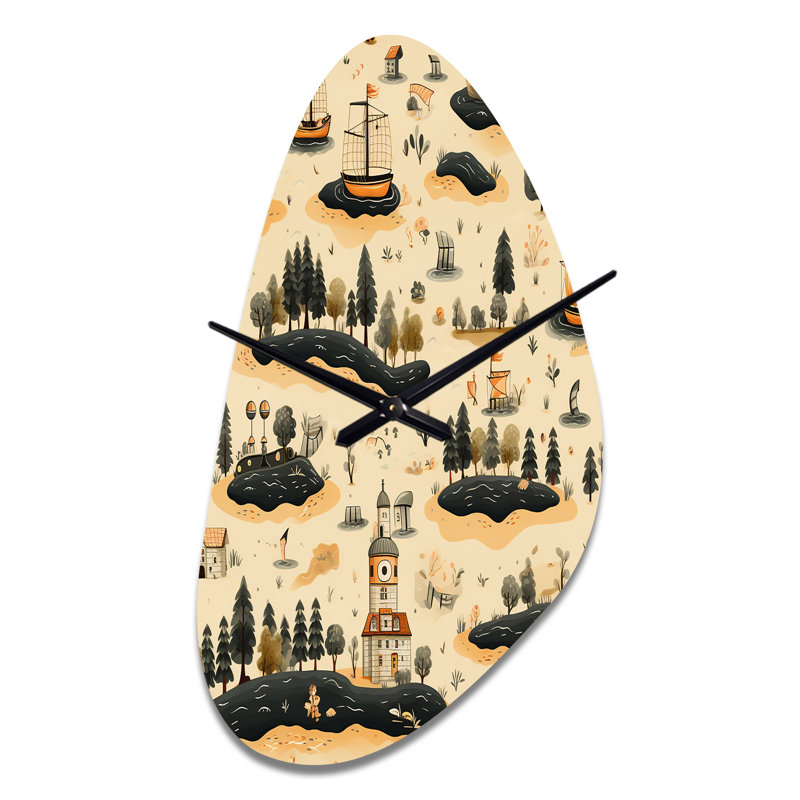 Pirate Treasure Hunt - Abstract Asymmetrical Metal Wall Clock, Modern Unique Shape Wall Clock Print, Medium
