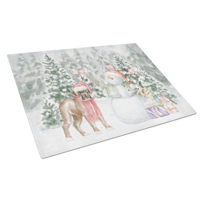 Boxer Fawn Puppy With Christmas Presents Glass Cutting Board Largecutting Board