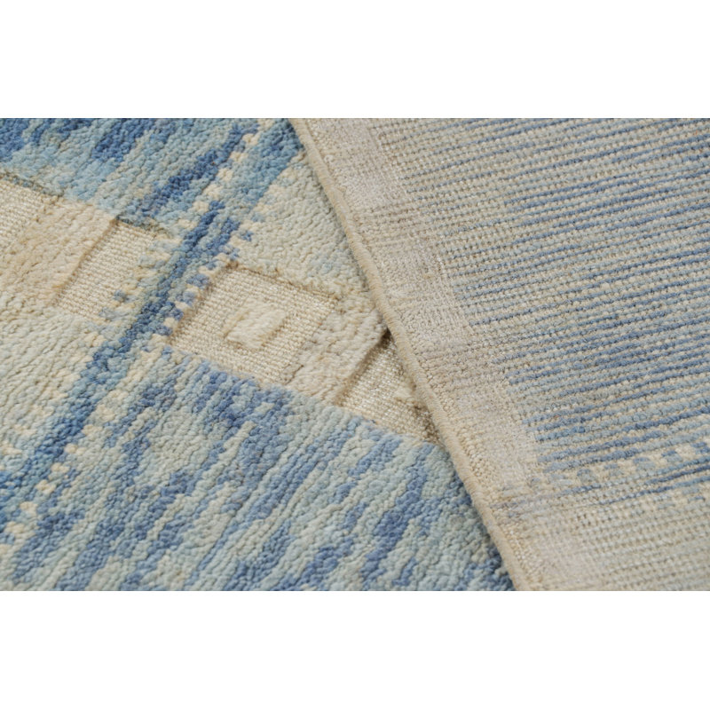 Rug & Kilim’S Scandinavian Rug In Blue And Cream With Geometric Patterns, Rectangle 10' x 14'