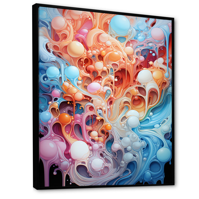 «Intricate Multicolor Drip Paint I», reproduction sur toile, H 44 po x l 34 po x P 1,5 po, Cadre flottant noir