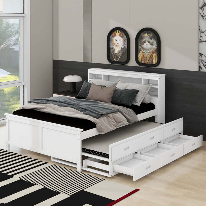 Lit plateforme avec tête de lit, USB, lit simple et tiroirs, Lit double, Blanc