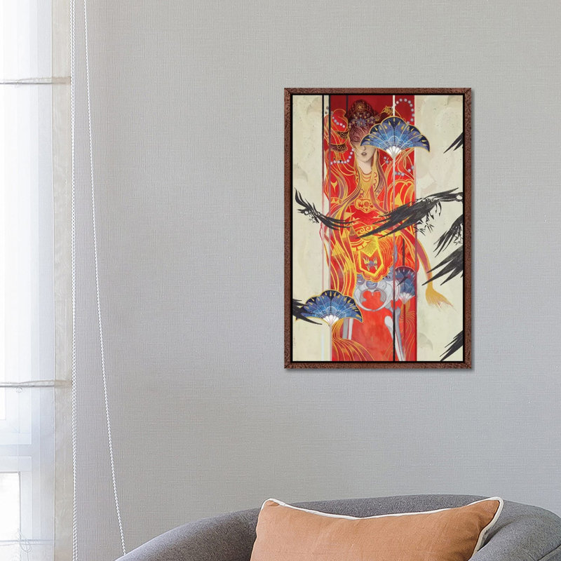 Porcelain Pillows I by Sija Hong - Painting on Canvas, 66.04 cm H x 45.72 cm W, Classic Brown Wood Framed