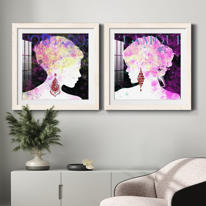 Couture - Ensemble de 2 peintures, H 31,5 po x l 63 po x P 1,5 po, Papier encadré blanc