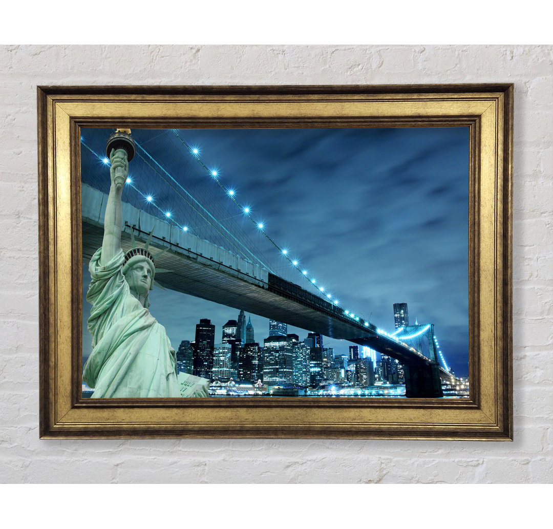 Freiheitsstatue Brooklyn Bridge Nights - Einzelner Bilderrahmen Kunstdrucke