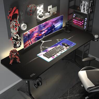 Vitesse 55 inch Ergonomic Gaming Desk, T Shaped Office PC Computer Desk with Full Desk Mouse Pad, Gamer Tables Pro with Gaming Handle Rack, Stand Cup