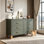 Commode double à 6 tiroirs, armoire de rangement moderne avec poignées en métal et pieds en bois massif, rangement robuste pour chambre d'enfant