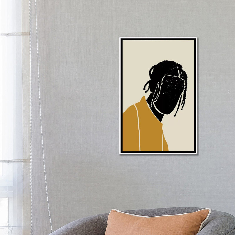 Black Hair I - impression d'art graphique, H 26 po x l 18 po x 1,5 po, Toile blanche encadrée, Pas de tapis