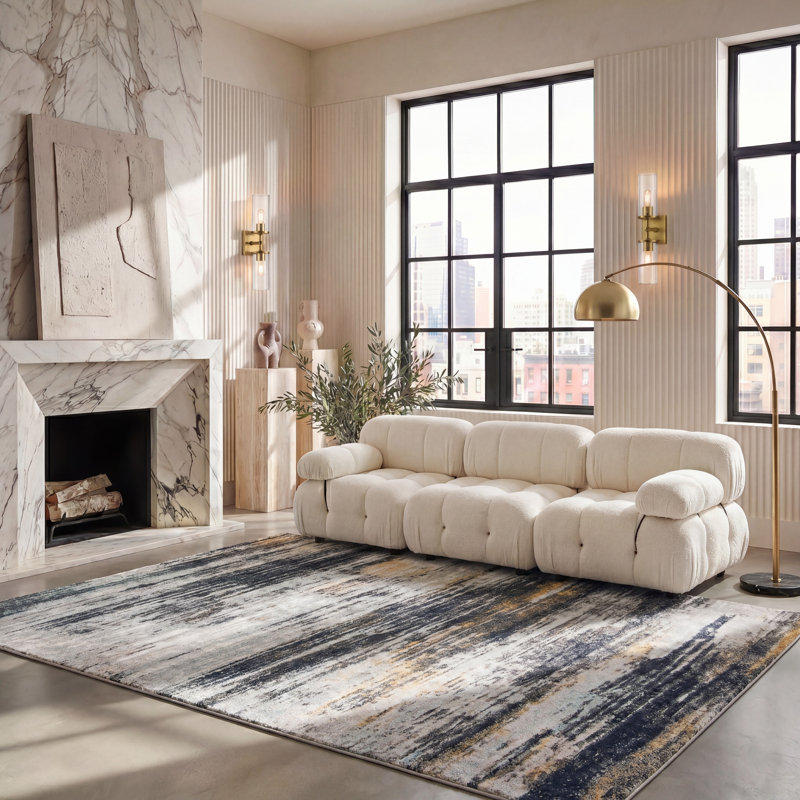 Riebe Light Gray/Black Area Rug, Rectangle 8' x 10'