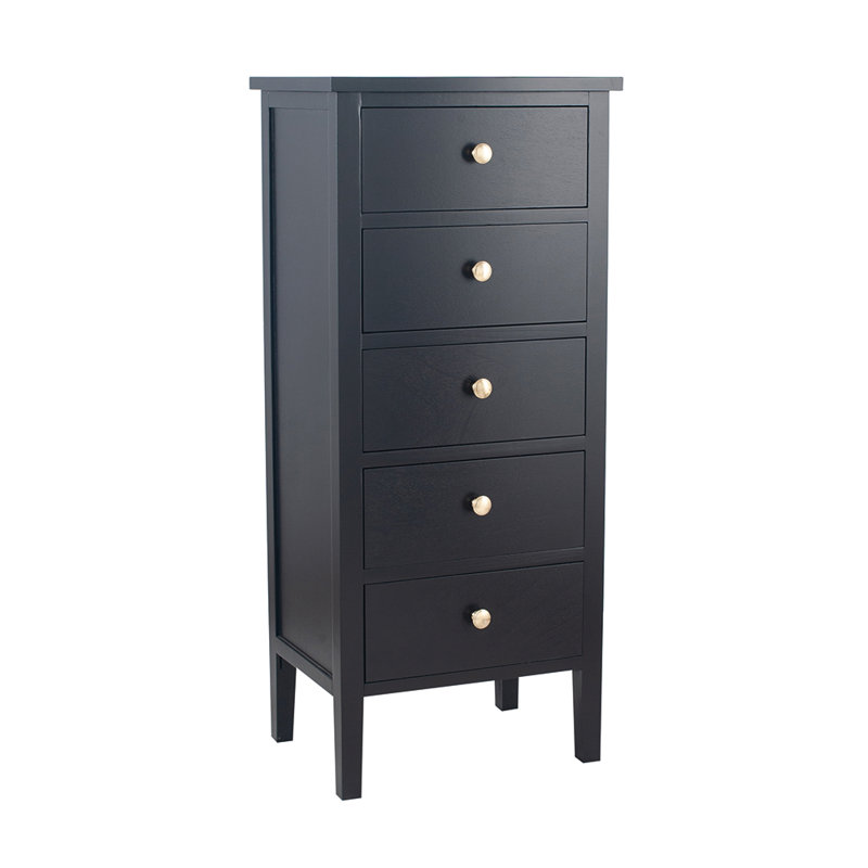 Naugatuck 43 cm W Chest of 5 Drawers, Satin Black