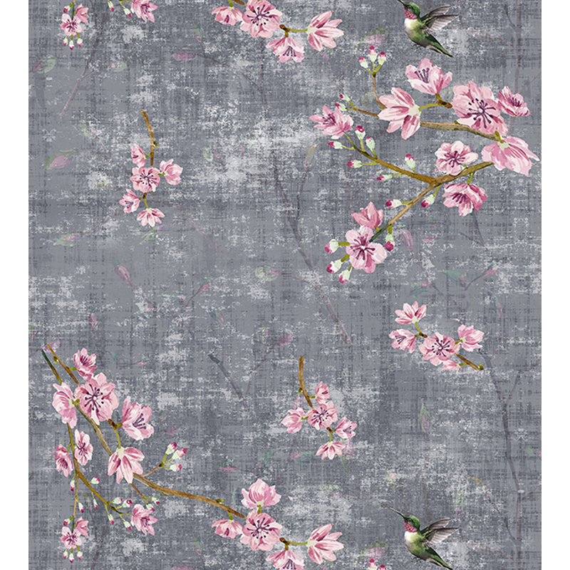 Blossom Chinoiserie Animal Print Metallic Wallpaper Roll, Charcoal