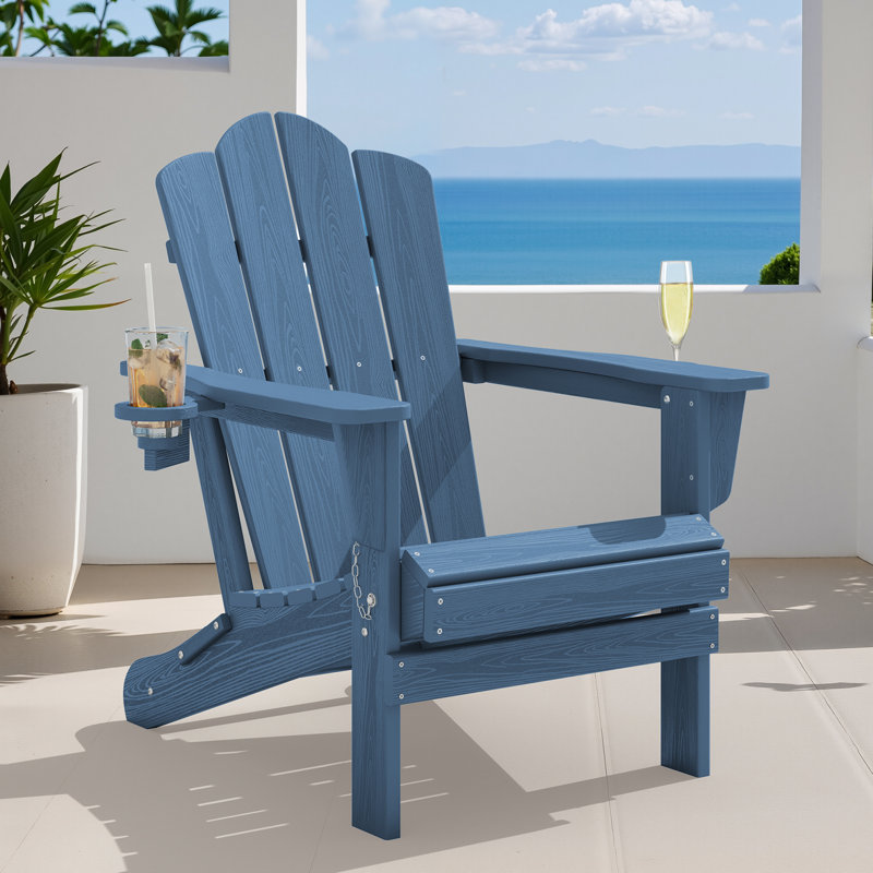 Chaise Adirondack pliante en PEHD Wolak avec porte-gobelet double, Marine